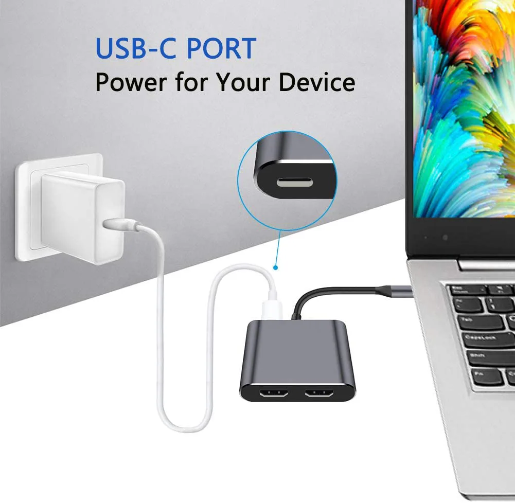 4K UHD Display USB C Thunderbolt3 Dual HD Extend 2 Monitors USB 3.0 Hub Type-C Dock PD Fast Charging for Macbook Pro Air