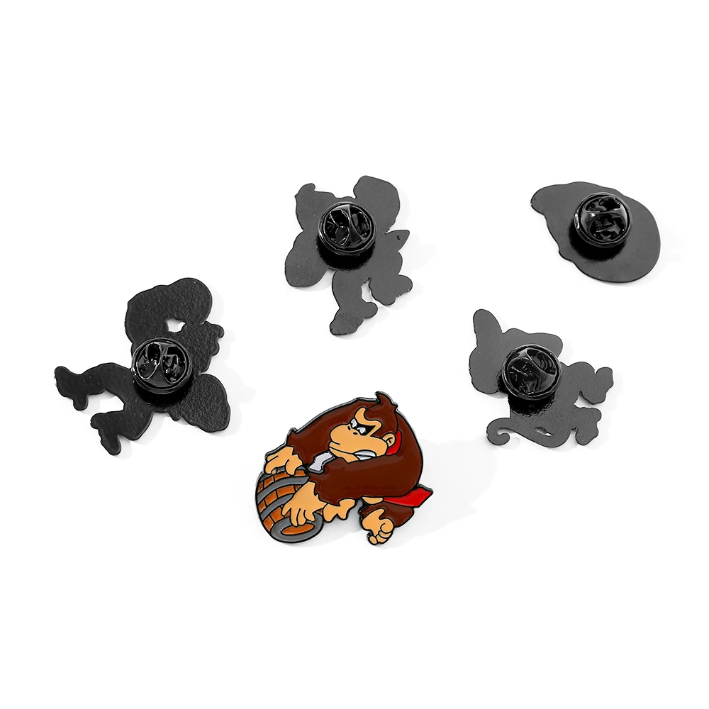 5 Pcs Cute cartoon creative personality Gorilla Alloy brooch decorated with metal badges for Super Mario game characters