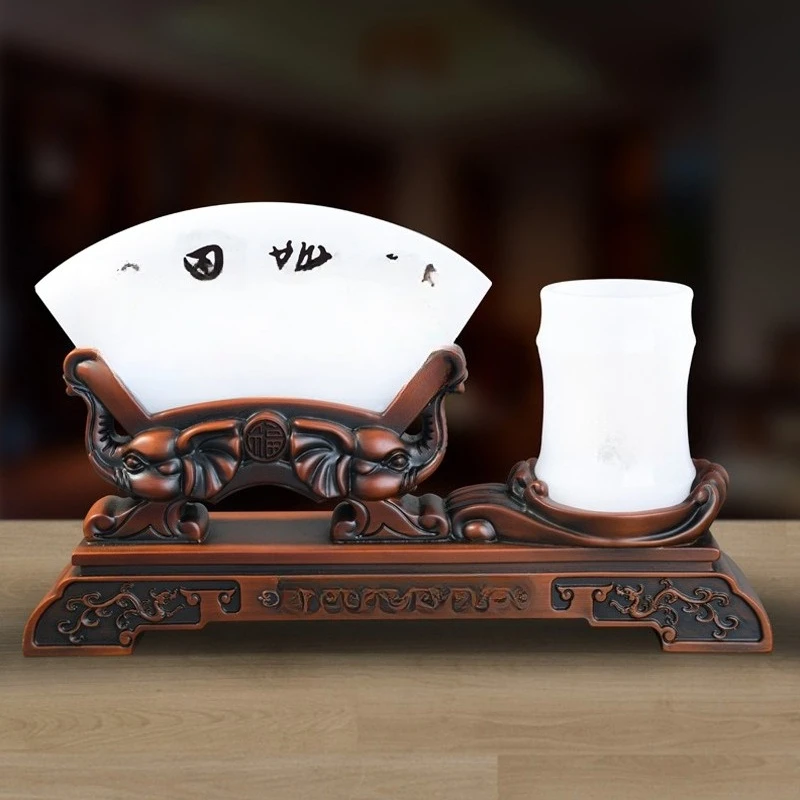 Creative pen holder ornament study desktop stationery storage box Chinese style, decorative pen holder bucket office supplies