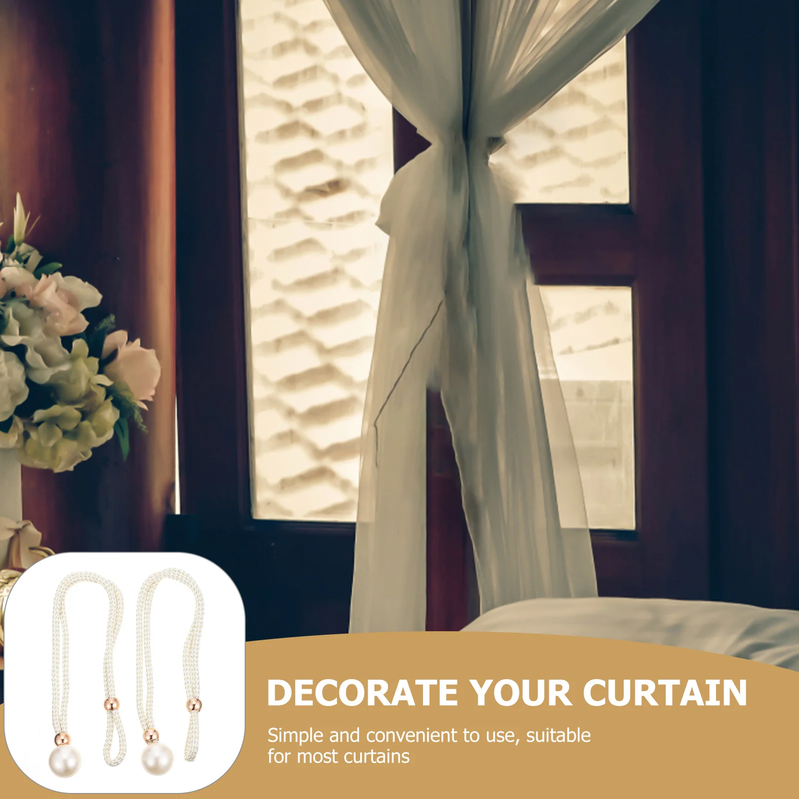 

2Pcs Stylish Pearl Curtain Holdback Adjustable Binding Belt for Home Window Decor Curtain Fastening Accessory Supply