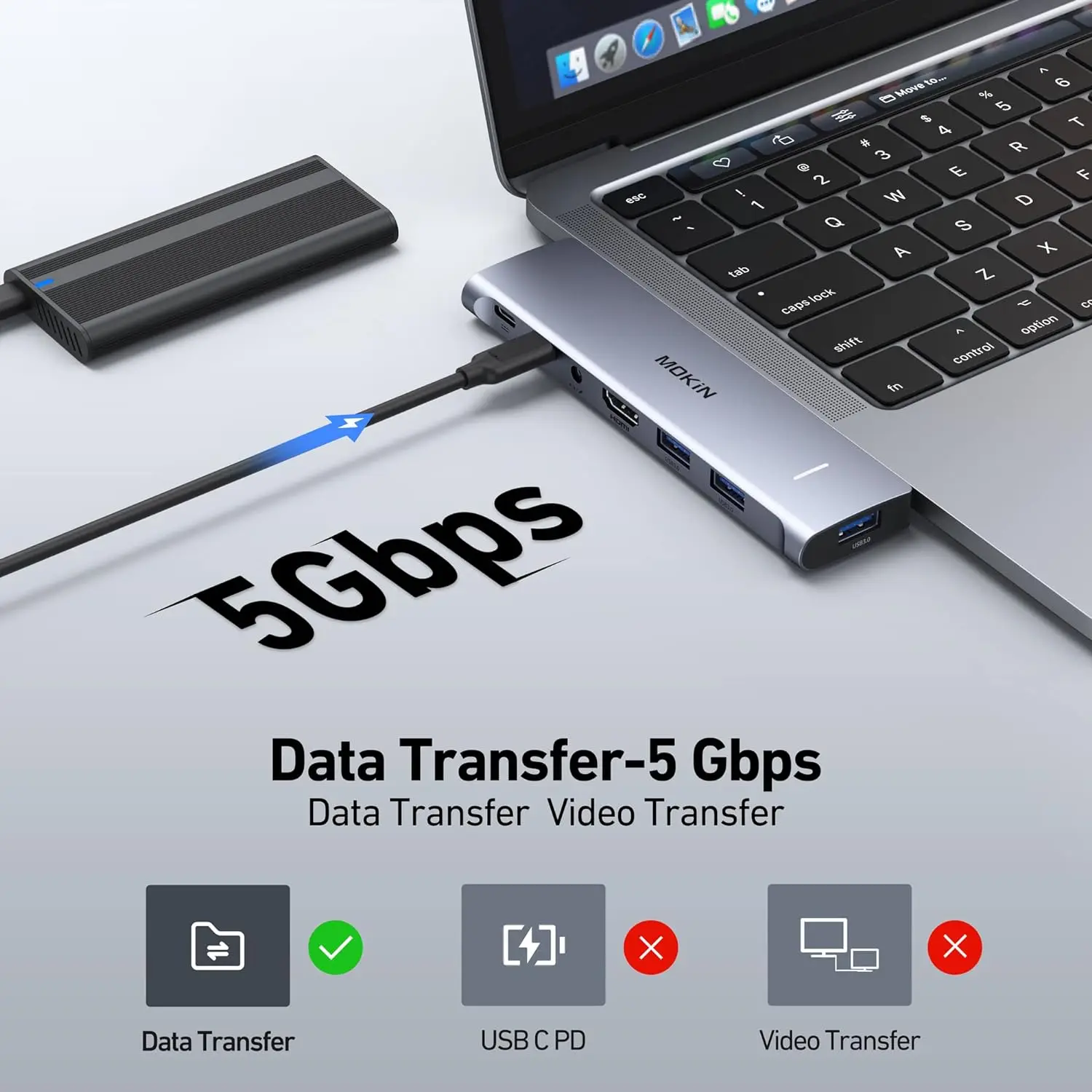 MOKiN-estación de acoplamiento USB C, Adaptador 4K HDMI, 3 USB 3,0 5gbps, USB C 3,0 y 100W Thunderbolt 3, Audio, para MacBook Pro/Air M1M2