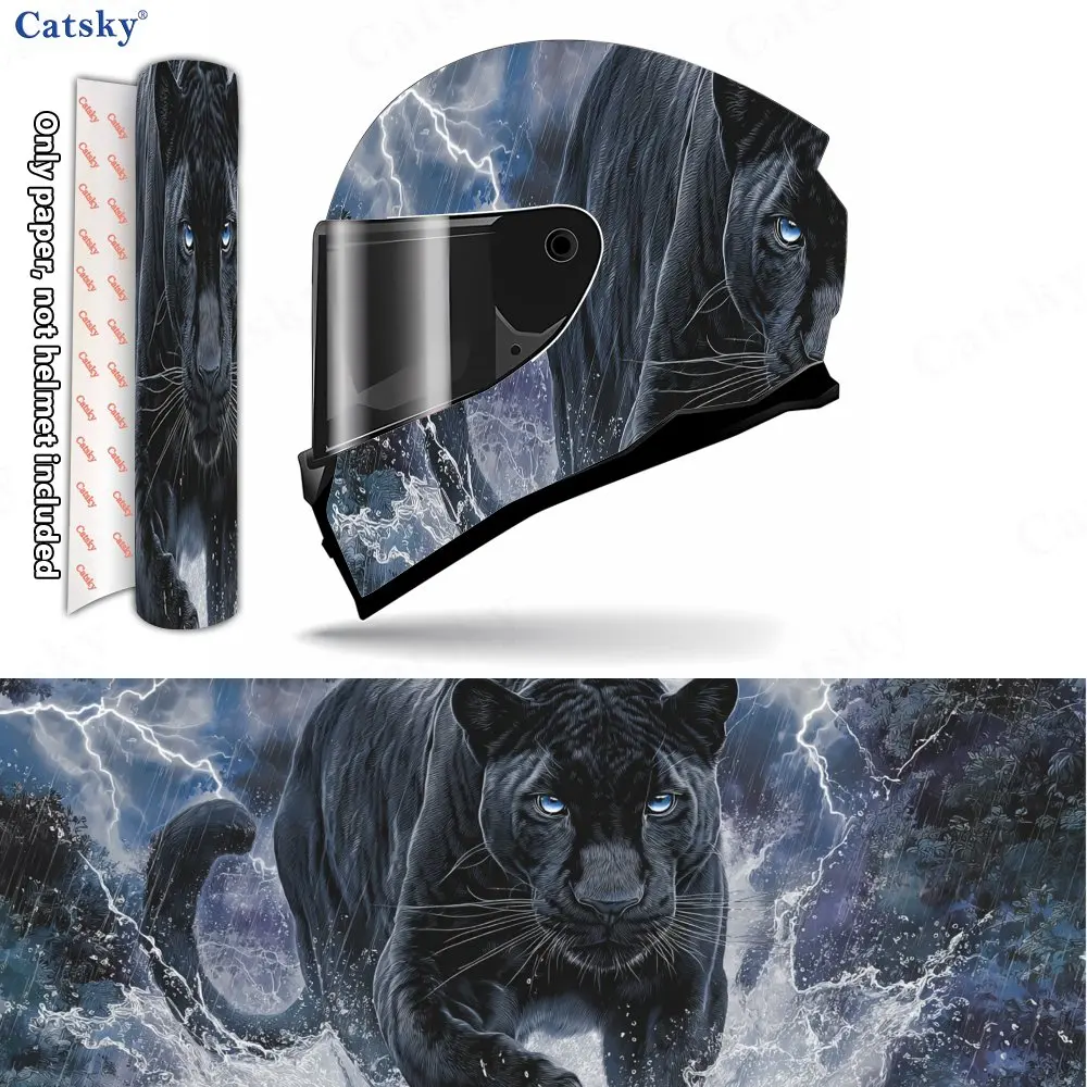 

Thunder Running Panther Storm Helmet Vinyl Wraps, Waterproof Scratch-Resistant Full Face Helmet Decals, Durable PVC Artistic Des