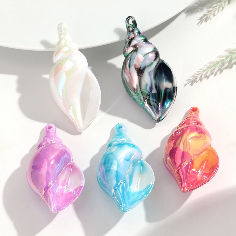 5pcs/lot Smudged AB Colorful 35x71mm Big Conch Acrylic Charm
