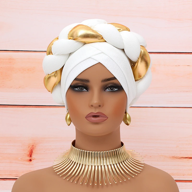 Exaggerated Braids Turban Cap for Women Soft Elastic African Head Wrap Bonnet Ready to Wear  Auto Gele Headtie  Female  Headgear