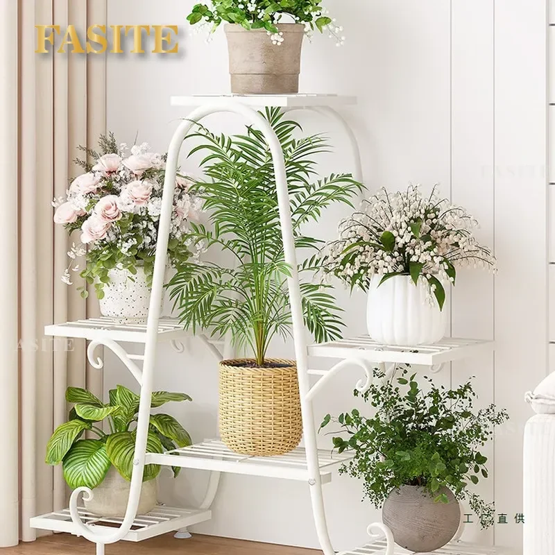 For Living Room Balcony Outdoor Courtyard Wrought Iron Flower Shelf Floor to Ceiling Plant Stand Succulent Pot Rack Multi