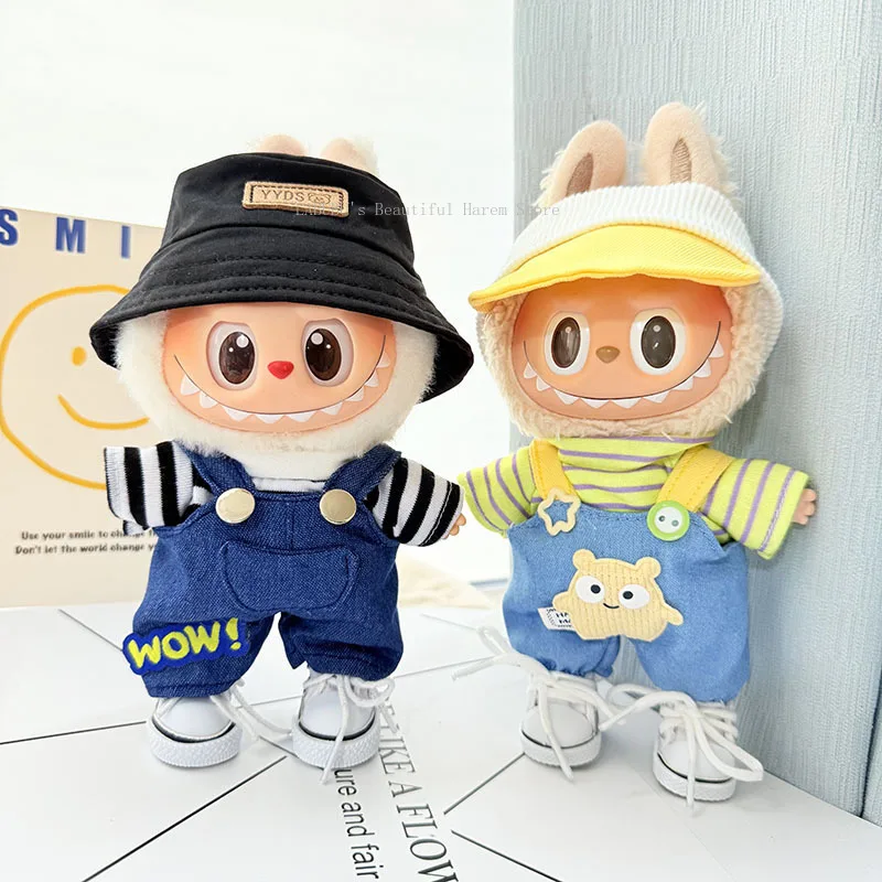 

for Labubu I II Dolls Clothes Cute Bear Outfit Bib Pants with Hat Shoes Sitting Party Accessories Clothing Plush Doll'S Clothes