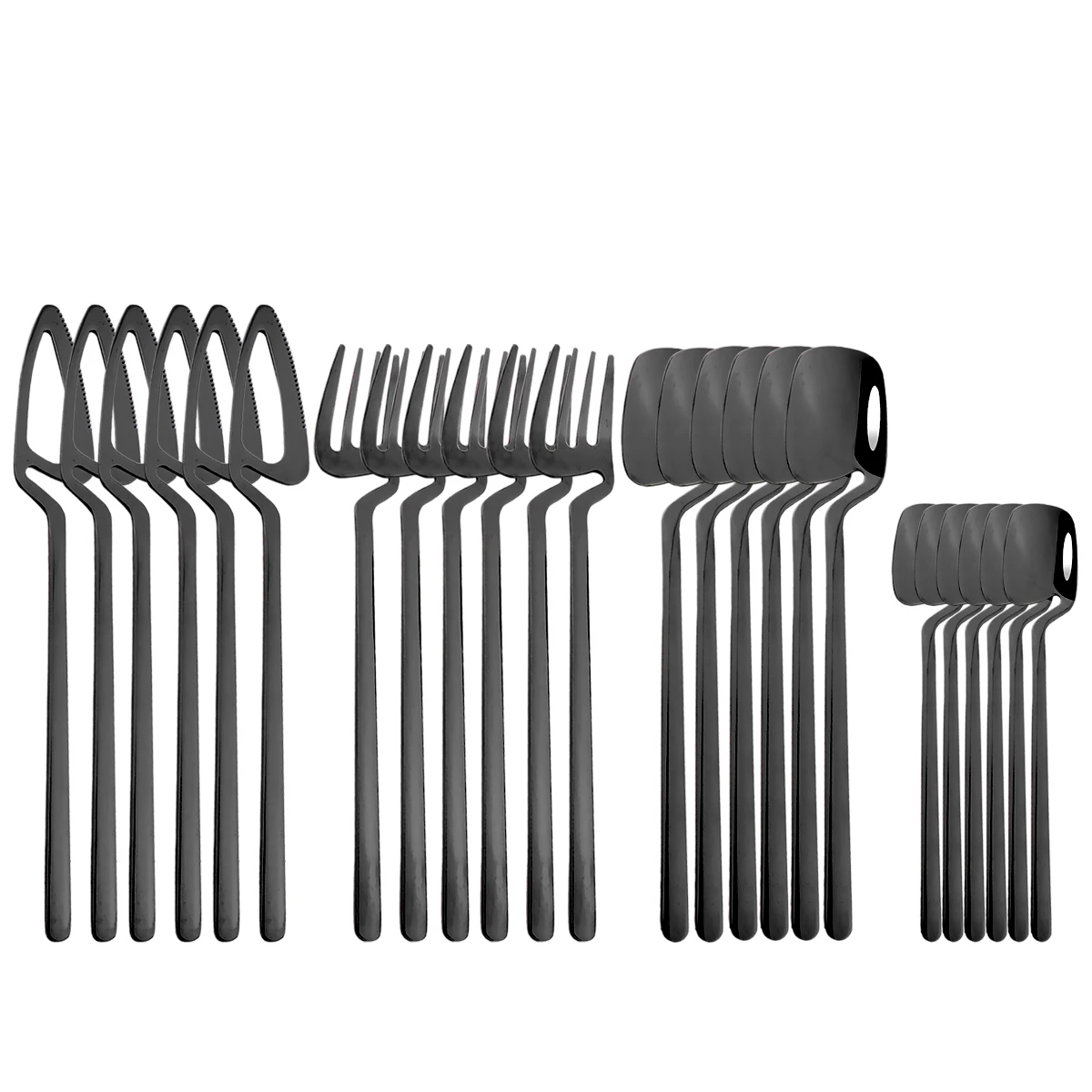 Cutlery Set Stainless Steel 24Pcs Black Dinnerware  Tableware Western Dinner Knife Mirror Fork Spoon Flatware Set Silverware