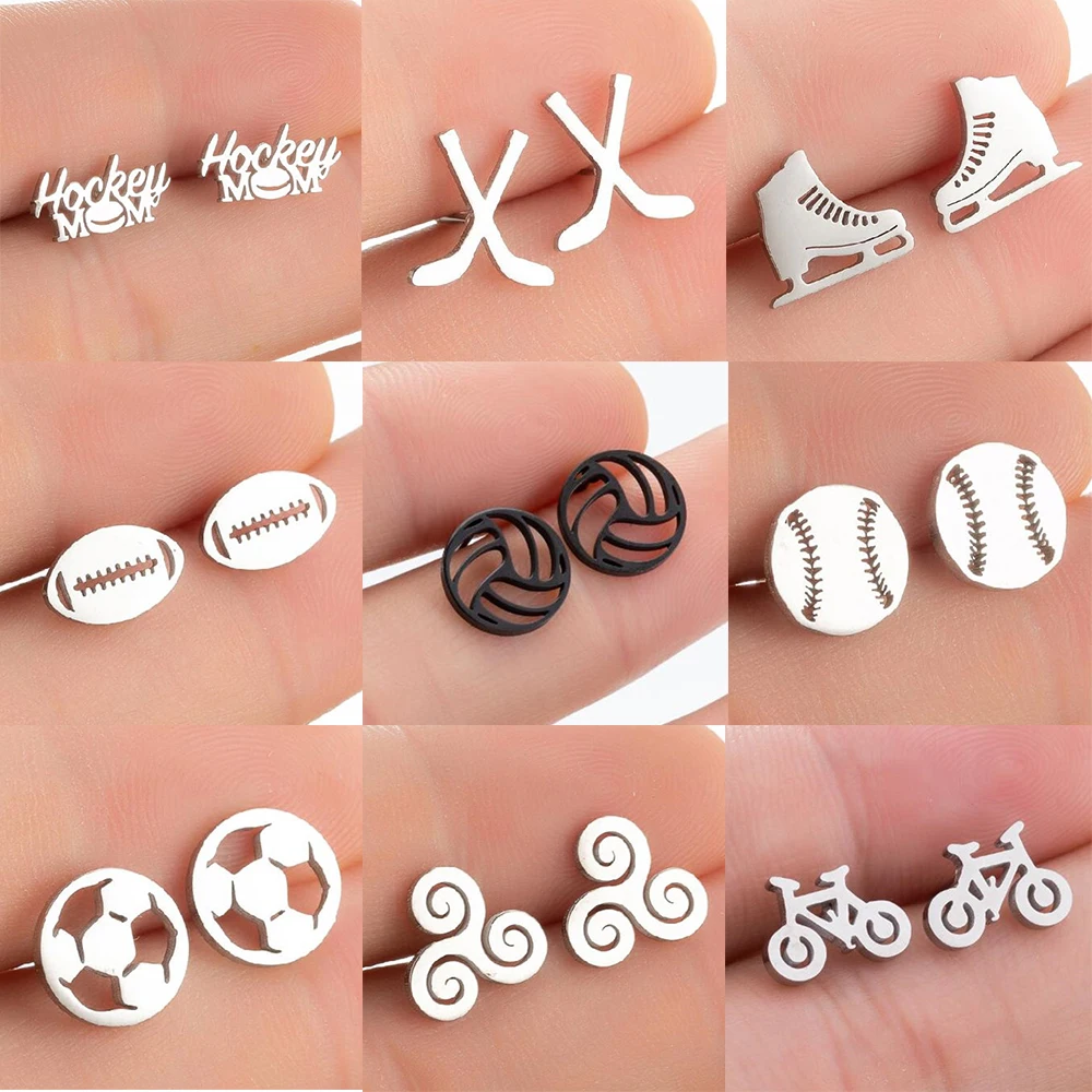 Small Hockey Men Sport Ball Stud Earring For Women Tragus Piercing Stainless Steel Girl Earring Fashion Jewelry Pendientes