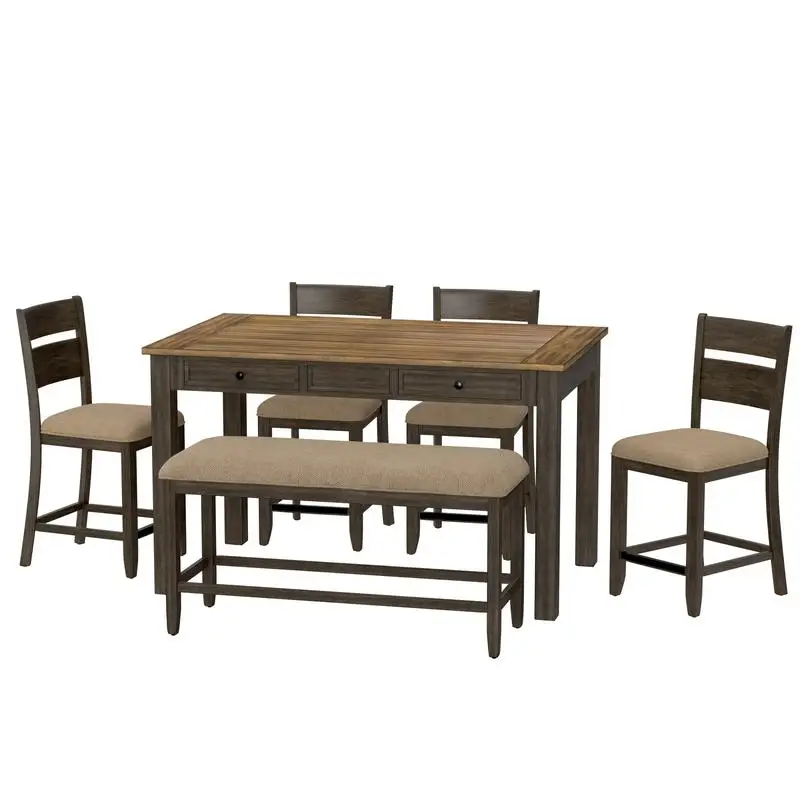 Brown 6-Piece Dining Set for Gathering and Entertaining - Includes Table and Chairs