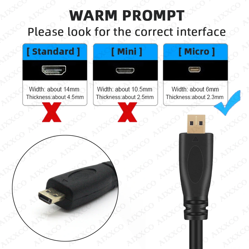 AIXXCO 1m 1.5m 2m 3m V1.4 męski na męski kabel kompatybilny z HDMI na Micro HDMI 1080p 1440p do HDTV PS3 XBOX 3D