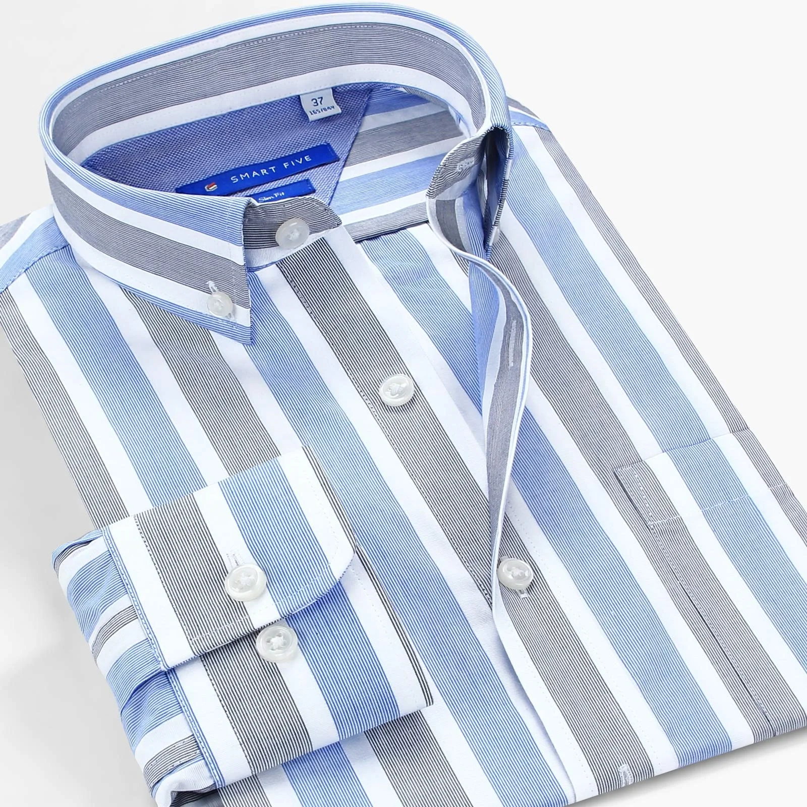 Smart Five Muti Color Striped Casual Shirts Mens 100% Cotton Clothing Long Sleeve Business Office Shirt Male Top Chemise Homme