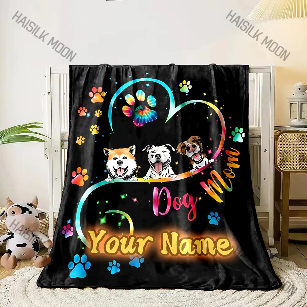Custom Name Personalized Blanket Cute Schnauzer Fluffy Soft Flannel Sofa Adult Blanket Office Lunch Break Blanket Kid Gift