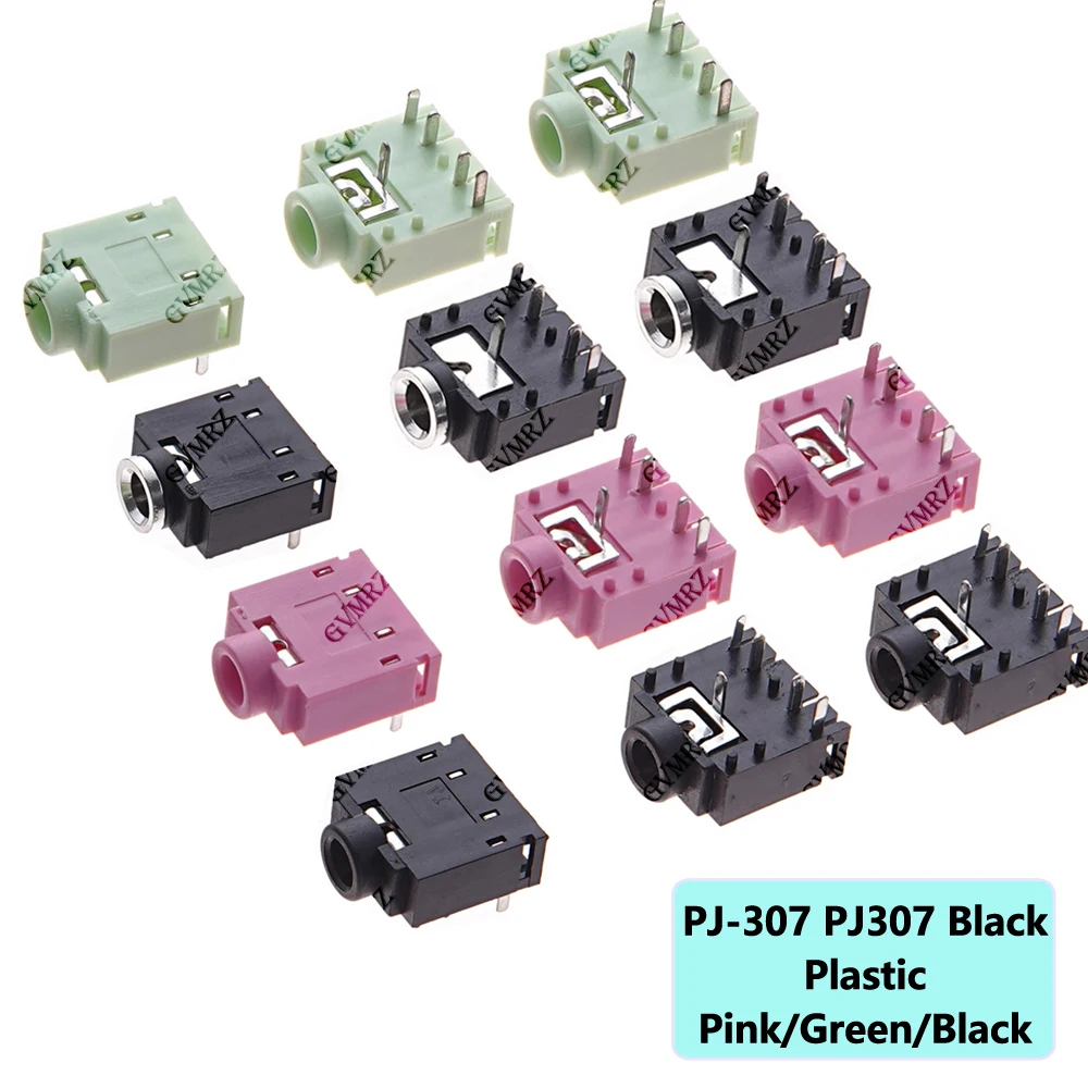 10PCS PCB 3F07 3.5mm Stereo Jack Socket Audio Jack Connector PJ-307 PJ307 Black  Plastic Pink/Green/Black
