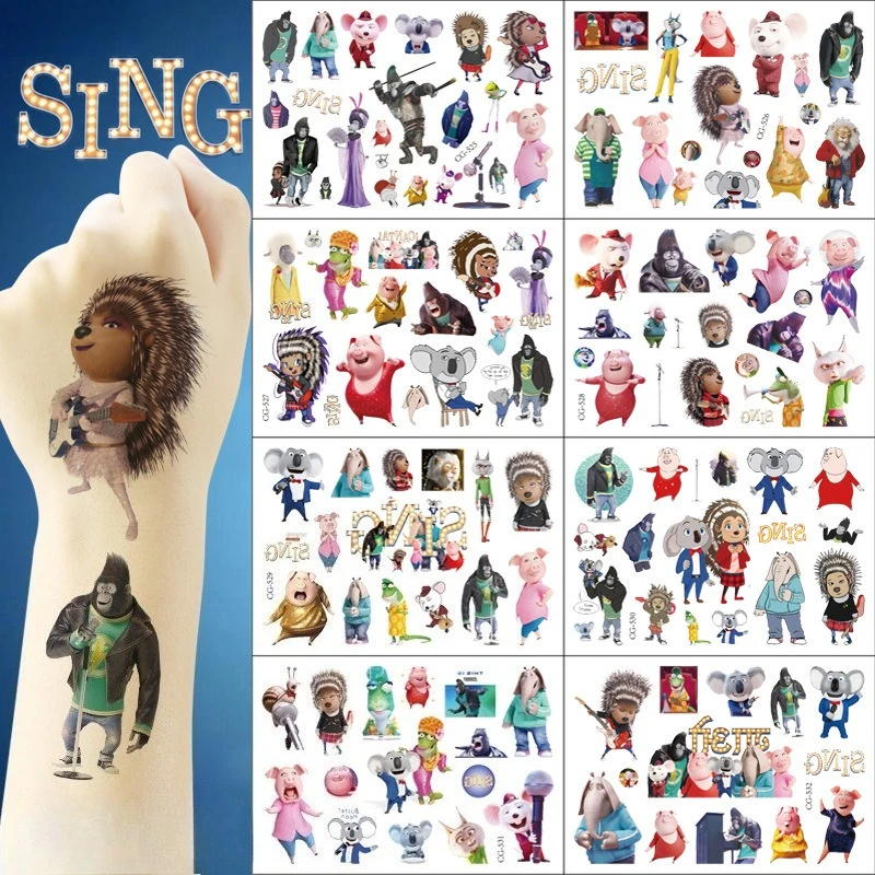 

Sing Comedy Tattoo Stickers Waterproof Cute Sticker Anime Birthday Party Supplies Decoration for Kids Reward Toy Christmas Gift