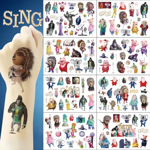 Sing Comedy Tattoo Stickers Waterproof Cute Sticker Anime Birthday Party Supplies Decoration for Kids Reward Toy Christmas Gift