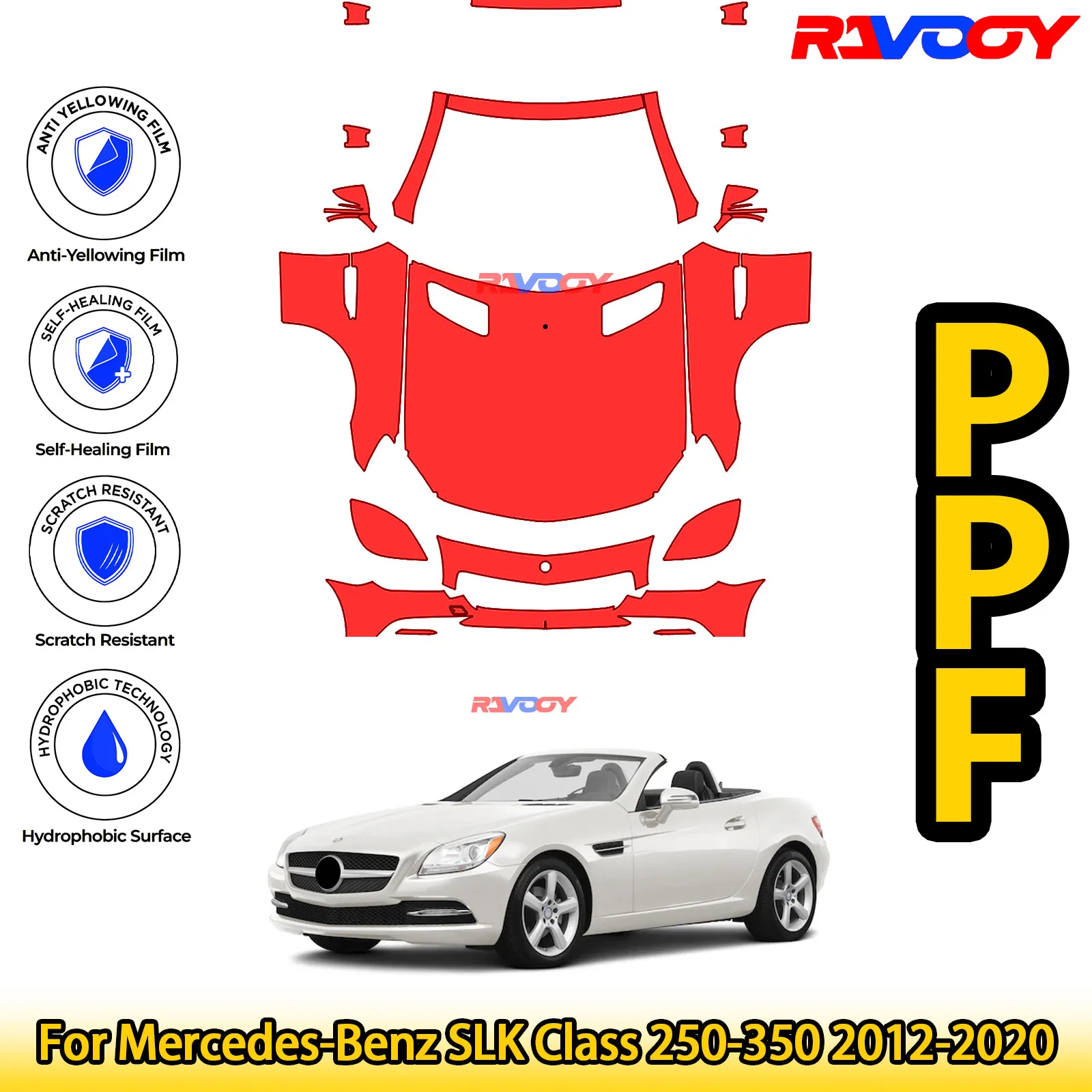 

Для Mercedes-Benz SLK Class 250-350 2012-2020 глянцевая матовая черная предварительно вырезанная передняя защитная пленка PPF Kit