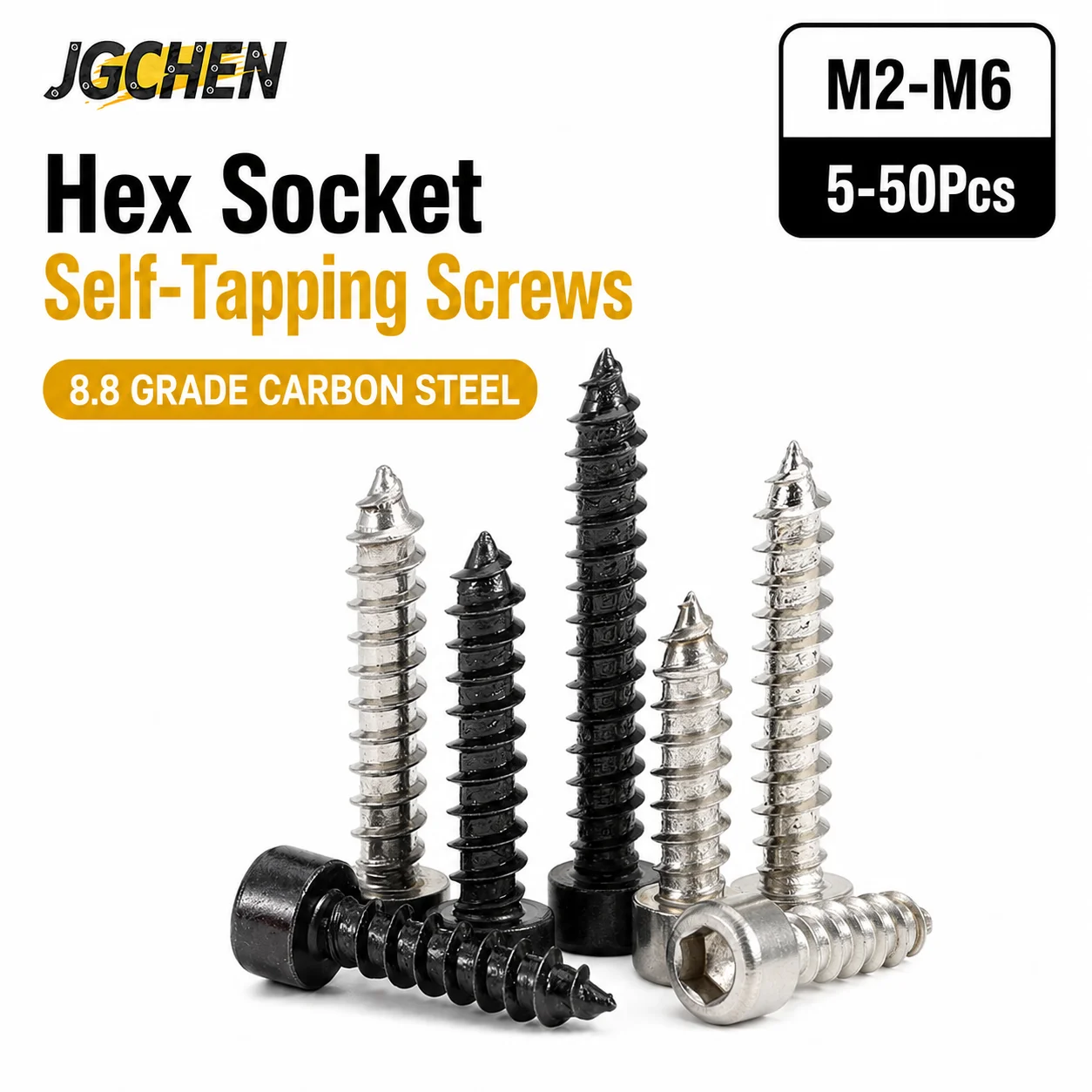 5-50Pcs M2 M2.6 M3 M3.5 M4 M5 M6 Carbon Steel 8.8 Grade Black/Nickel Allen Hex Hexagon Socket Cap Head Wood Self-tapping Screw