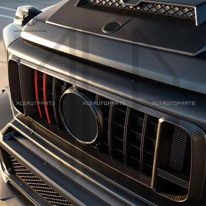 

19+ Front Grill Cover For Mercedes Benz G Class W464 G63 Real Carbon Fiber Front Bumper Grill Cover G900 ROCKET Style