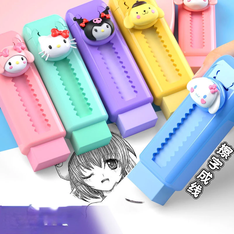 Cartoon kuromi Melody Push-Pull Retractable Cartoon Animation Character Eraser Student Debris-Free Ultra-Clean Eraser Wholesale