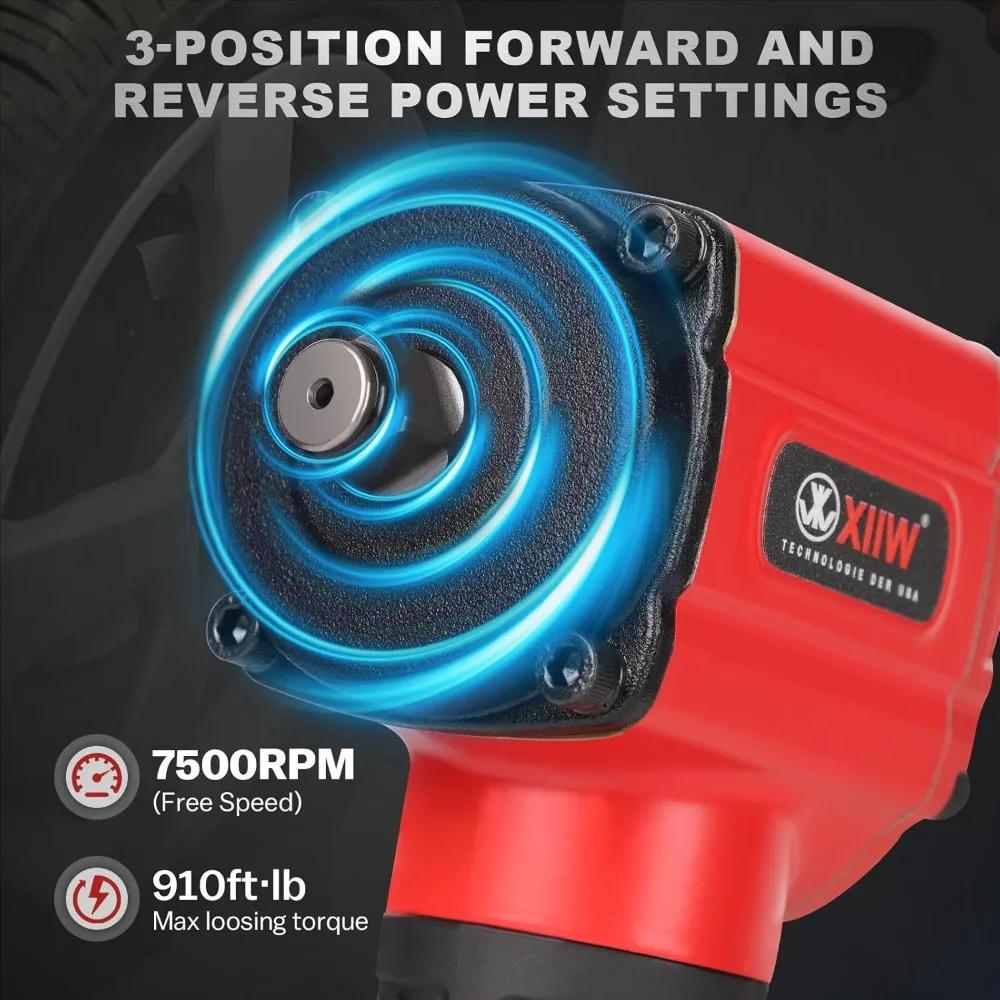 1/2インチアングルインパクトレンチ、最大トルク910フィートポンド、コンパクト軽量3.63ポンド設計、ヘビーデューティー7500RPM 1/2ミニエアインパクトガン