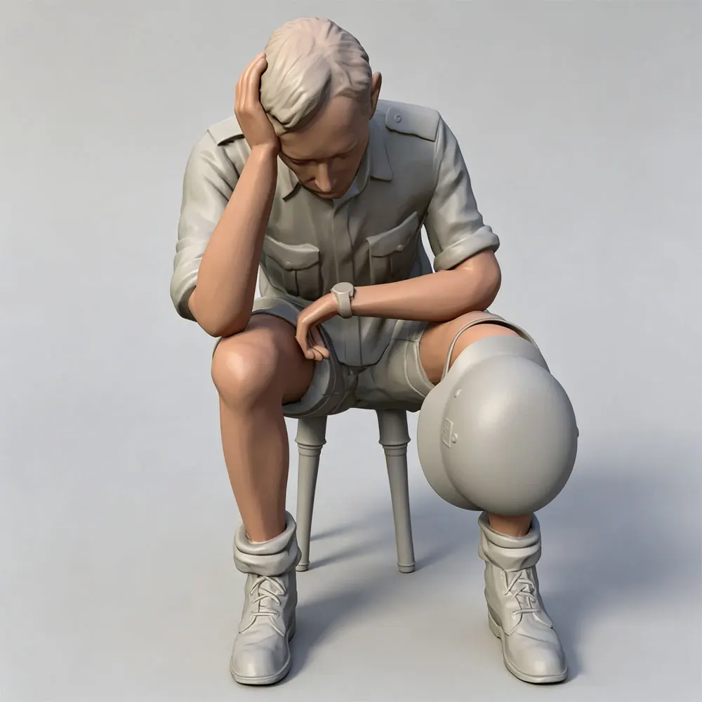 1/24/6 Scale model of a resting soldier, yearning for peace, 3D printed gray model statue, high-precision resin model, Uncolored