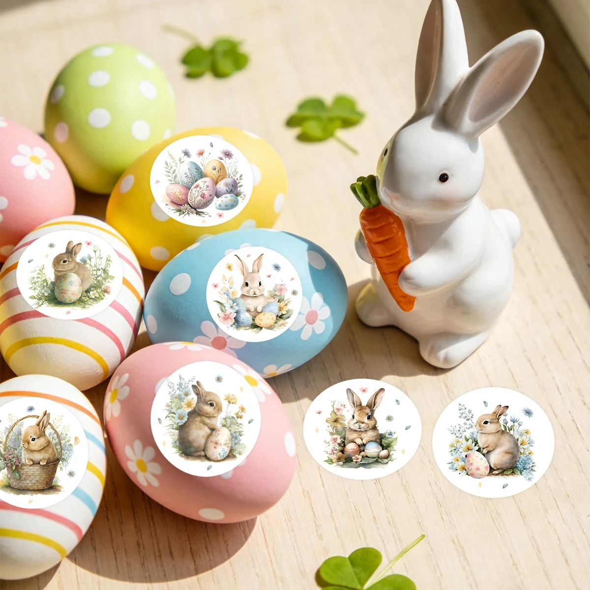 500 Stück Osterhasen Runde Aufkleber Cartoon-Hasen Ostereier-Aufkleber Etiketten für Osterpartys, Umschläge, Geschenke, Siegelaufkleber – Detail 6