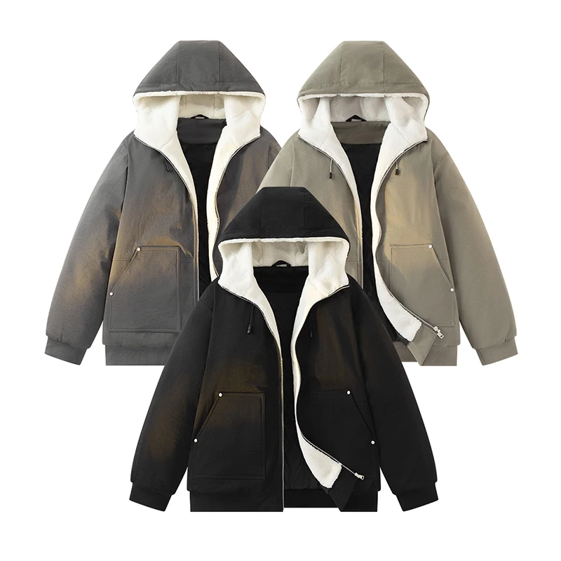 

Winter Men Fleece Liner Coat Thickened Warm Youth Couple Fashion Cotton Jacket New Men's Casual Hooded Cashmere Cotton Jacket