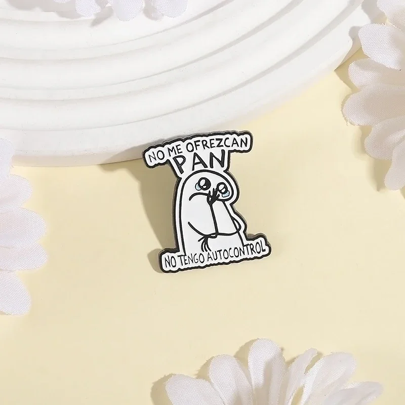 Sad Character No Me Ofrezcan No Tengo Autocontrol Enamel Pins Funny Spanish Quotes Stick Figure Brooch Lapel Badge Jewelry Gifts