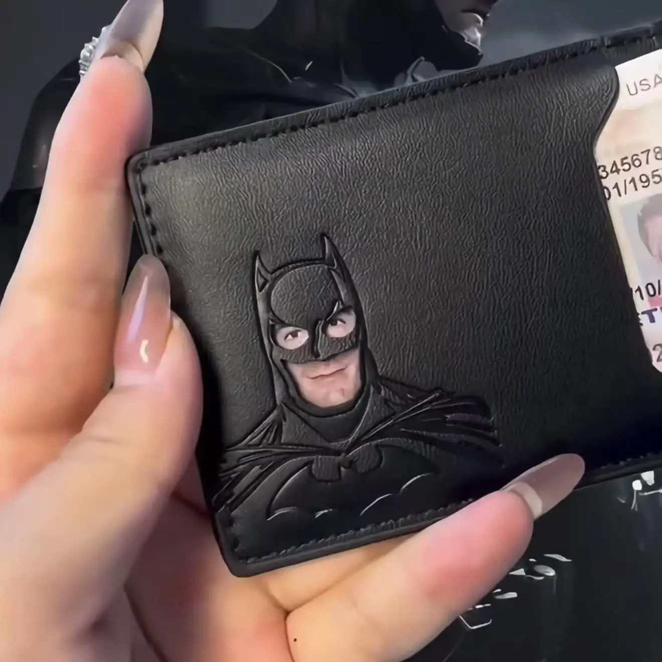2Pcs Leather Bat Wallet Personalized Superhero Mask Card Holder Bat ID Heroic Wallet Gift
