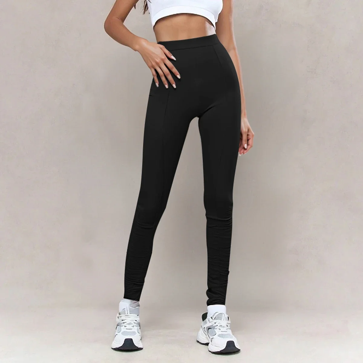 Women's Leggings All Season Korean Skinny Fit Fold Bright Line Decoration High Waist Ankle Slim Casual Leggings