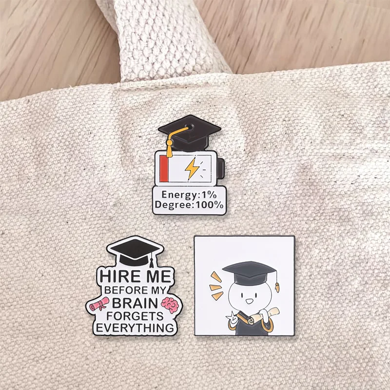 Hire Me Funny Graduation Energy Bar Quote Enamel Pin Set Academic Humor Brooch Job Seeker Gift for Backpack Jacket Accessory