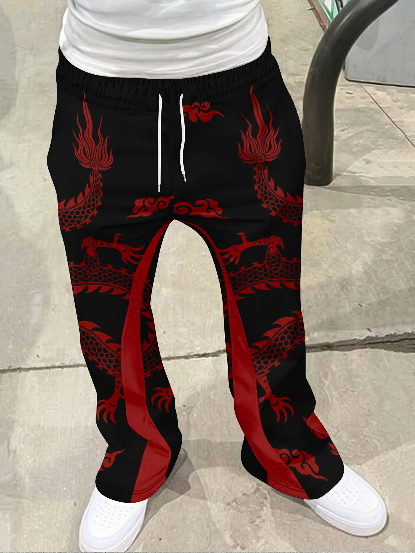 

Y2k Flared Pants Men Loose 3D Casual Sweatpants Mid Waist Sporty Female Clothes Streetwear Hip Hop Vintage Dragon Pattern Pants