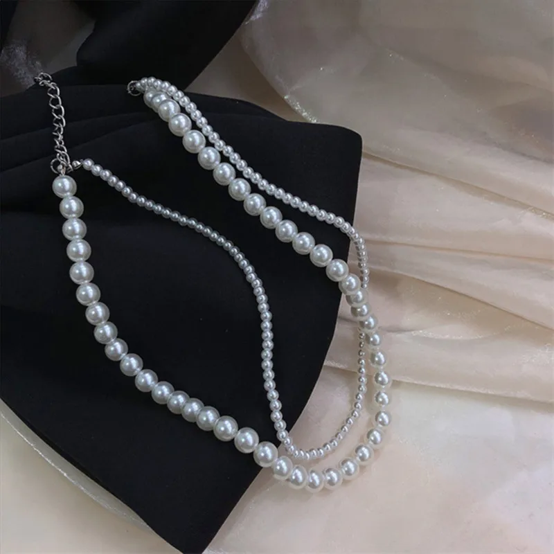 2022 New Korean Fashion Double Layer Pearl Necklace Women Simple Personality Necklace Wedding Jewelry Birthday Anniversary Gift