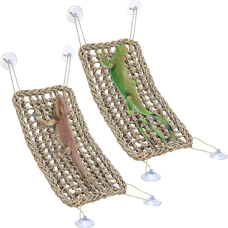 Hamaca para reptiles de algas marinas, estera de hierba para hámster, cama con succión para mascotas, juguete para reptiles, estera colgante para cama, suministros para mascotas, 1 unidad