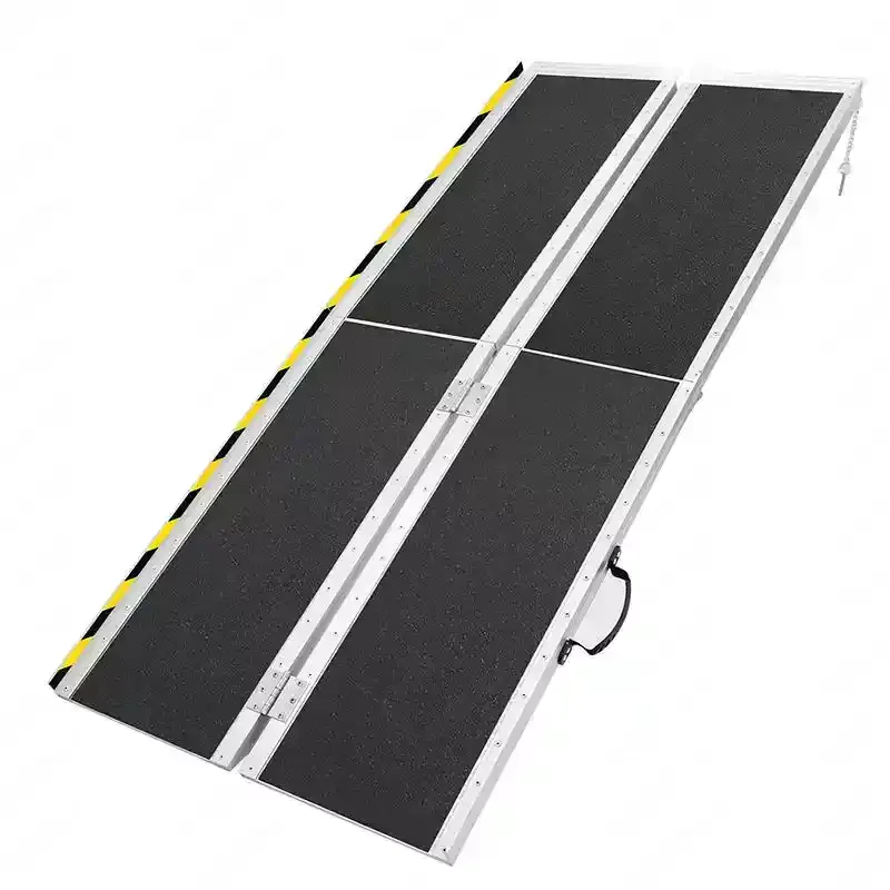 Portable Barrier-free Aluminum Alloy Ramp Double Folding Retractable Wheelchair Generator Ramp Plate Ramp