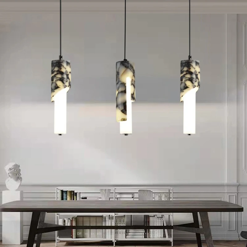 Lámpara colgante LED Art Deco, variable, mármol Natural, acrílico blanco para dormitorio, cocina, comedor, cable ajustable