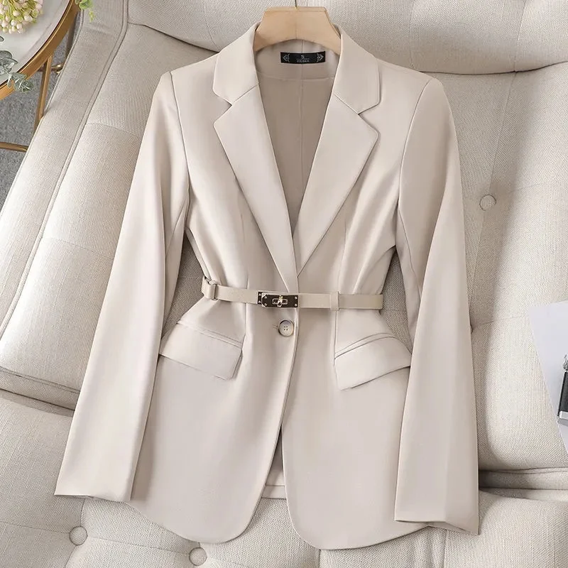 

2025 новые модные женские пиджаки с длинным рукавом, офисные женские пиджаки, осенний однотонный повседневный шикарный пиджак, женские куртки, одежда, верхняя одежда