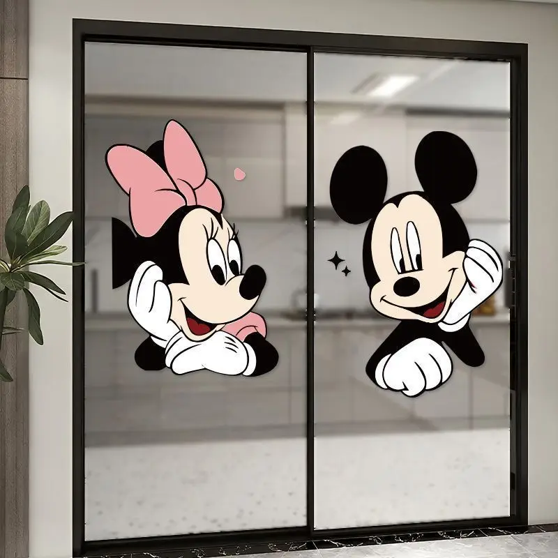 ミッキーミニーかわいいガラスステッカーパーソナライズされた漫画かわいいキッチンドアガラス玄関装飾衝突防止ステッカー