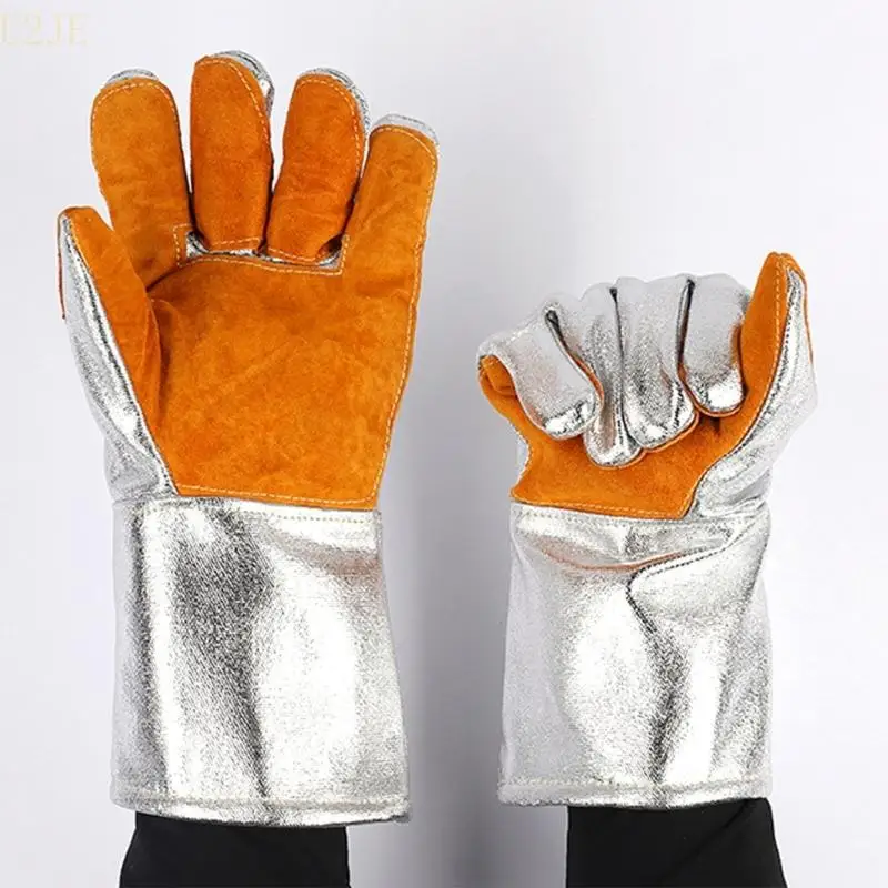 U2JE Heat Resistant Glove High Temperature Leather Work Gloves Aluminized Gloves