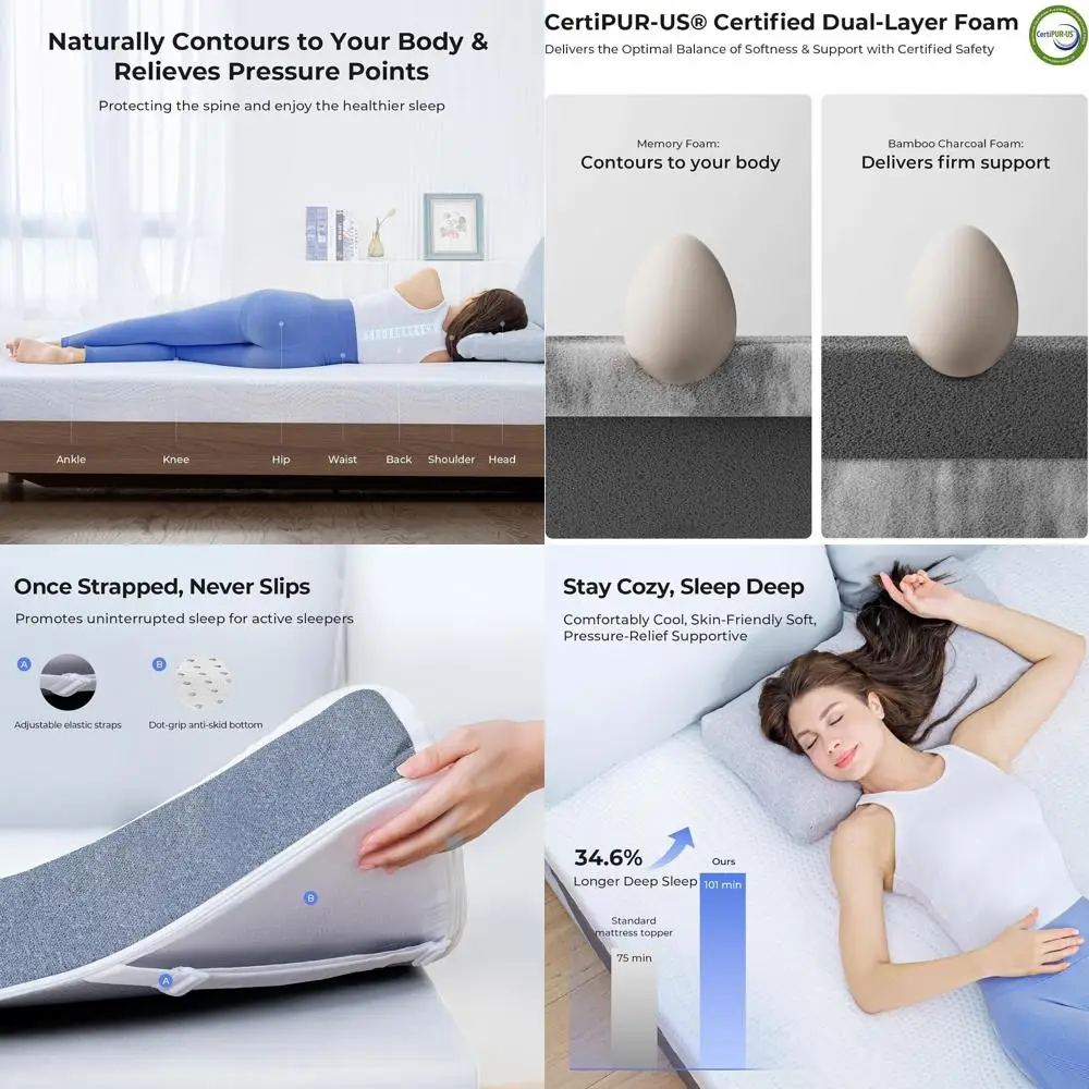 

Охлаждающий гель и бамбуковый угольный топпер из пены с эффектом памяти для поддержки спины и облегчения боли, прочный двухслойный коврик для кровати с пультом дистанционного управления