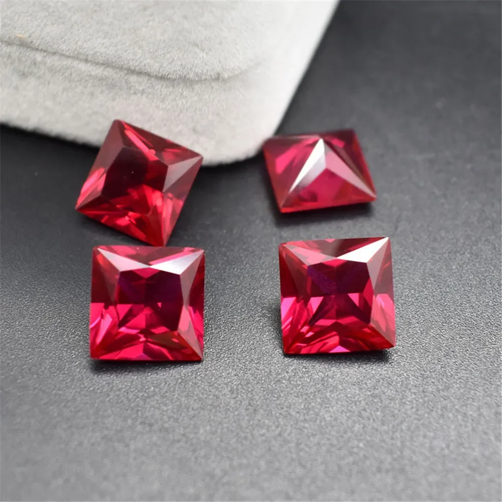 High Quality Square Faceted Blood-red Ruby Princess Cut Ruby Gem Mohs Hardness 9