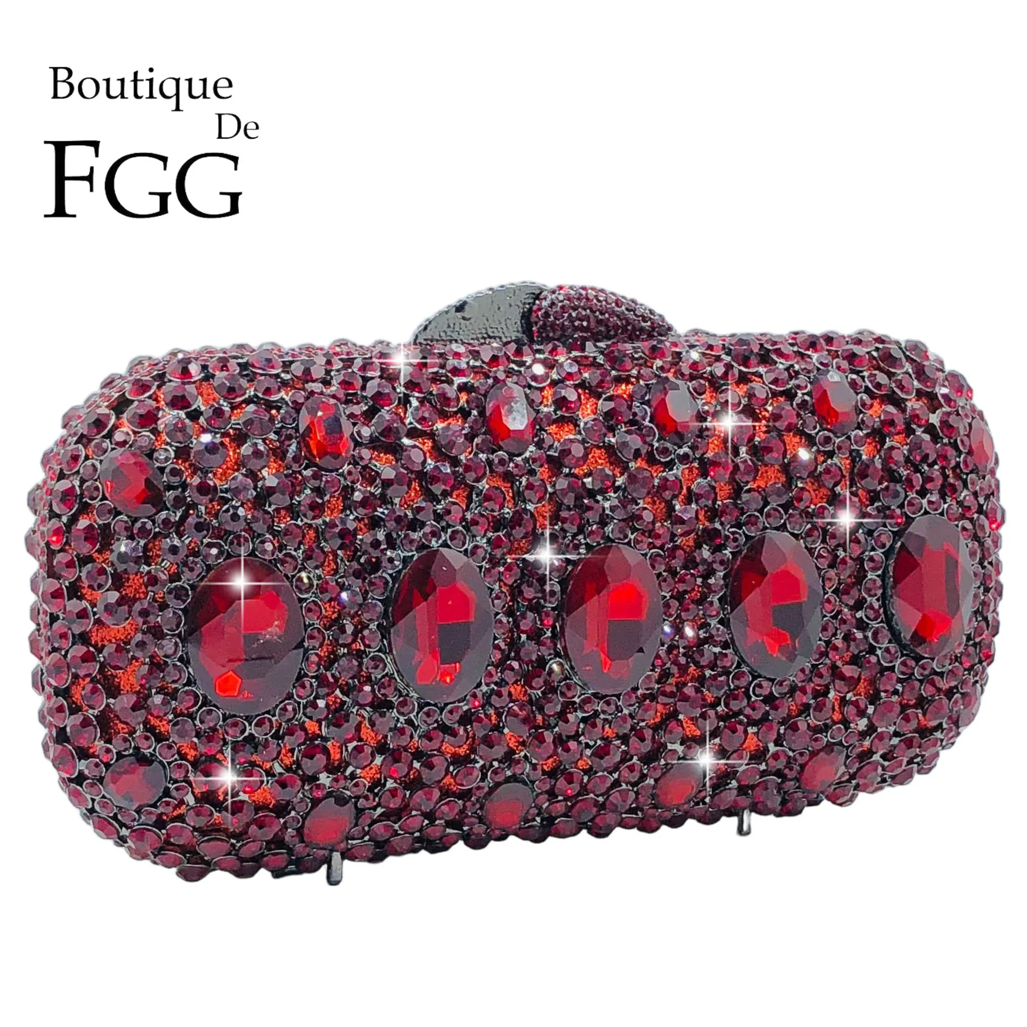 Boutique de FGG Burgundy Rhinestone Clutch Purse for Women, Formal Evening Handbags and Clutches, Party Prom Crystal Clutch Bag