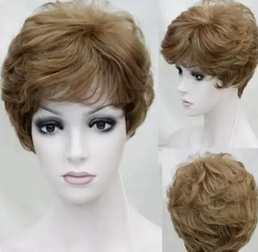 Women’s Short Light Brown Straight Ladies Fluffy Cosplay Hair Wigs