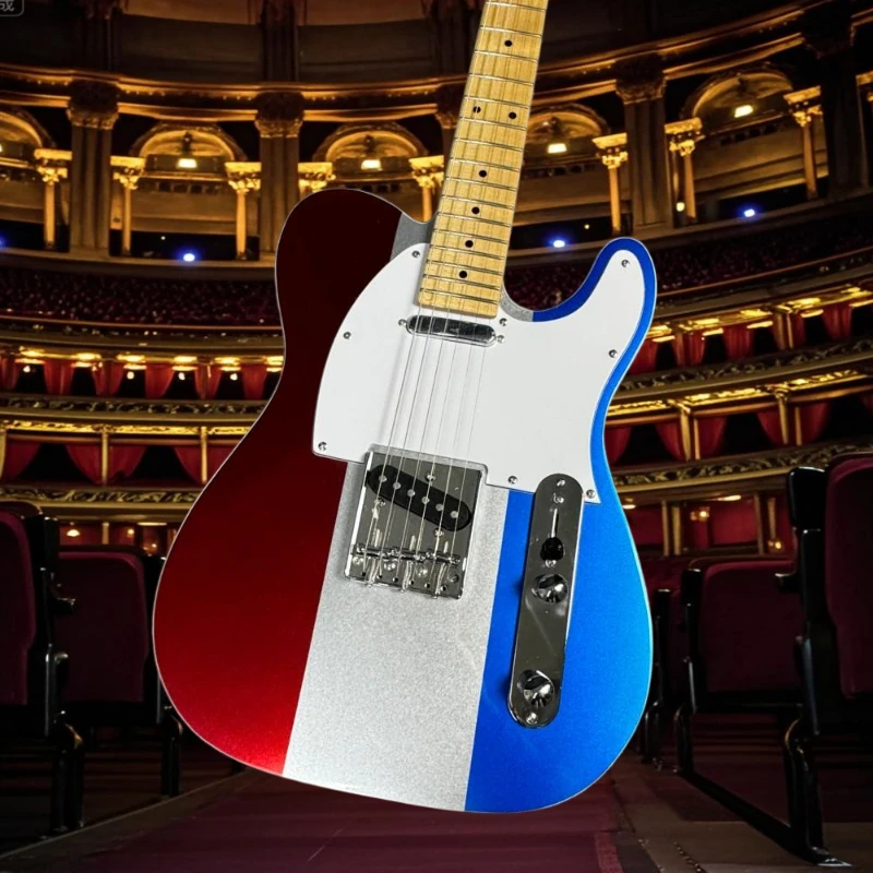 Guitarra eléctrica, envío gratis, Tele rojo y azul, 22 tonos, cuerpo de caoba, diapasón de arce, mano de obra de alta calidad, sonido claro