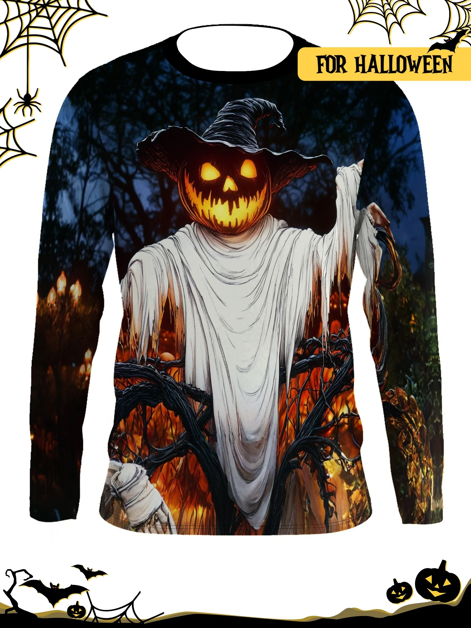 

2024 Men's Scarecrow Pumpkin Print Tee Polyester 95% Spandex 5% Knit Crew Neck Fall Comfort​