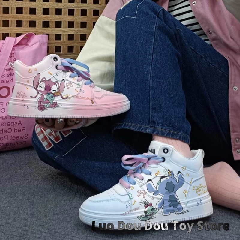 

2025 кроссовки Disney Stitch Angel с героями мультфильмов, женские летние дышащие универсальные туфли для пар, милая студенческая обувь для отдыха Y2k