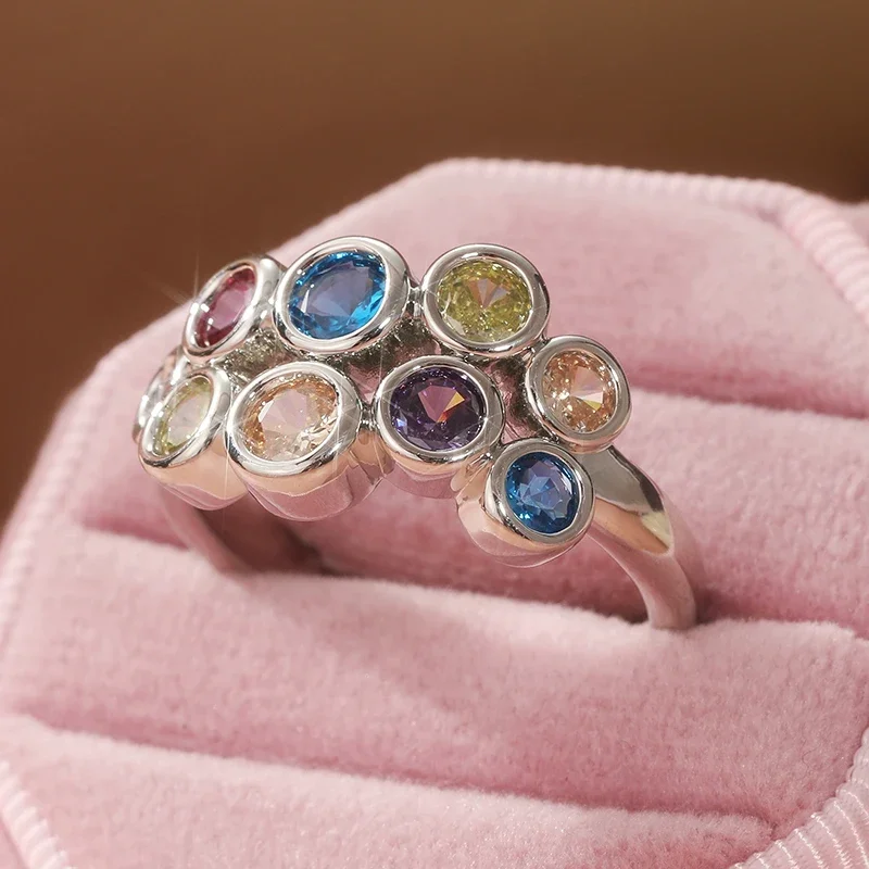 Fashion Multi Color Artificial Cubic Zirconia Ring Art Decoration Women's Engagement Commitment Ring Jewelry Gift