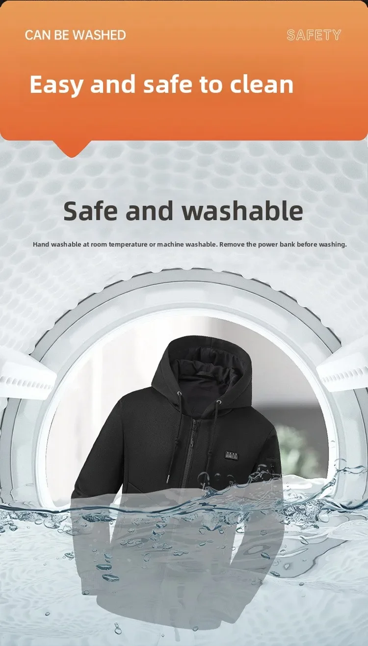 Selbstheizende Jacke für Herren und Damen, Sweatshirts, Kapuzenpullover, 26 Heizzonen, USB-beheizte Kleidung, kältebeständig, zum Skifahren, Campen und Wandern. – Detail 5