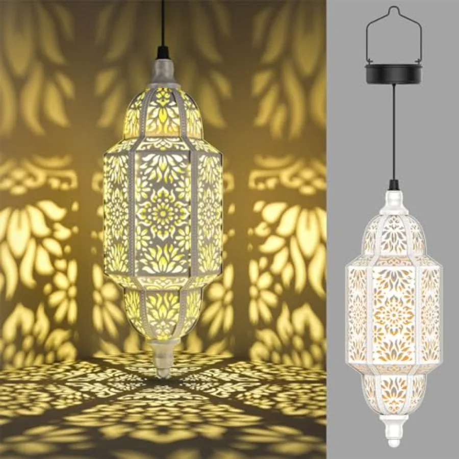 

2 Pack Hanging Solar Lights Outdoor Garden Decorative Solar Lantern Waterproof Metal Moroccan Outdoor Decorations for Patio Pat