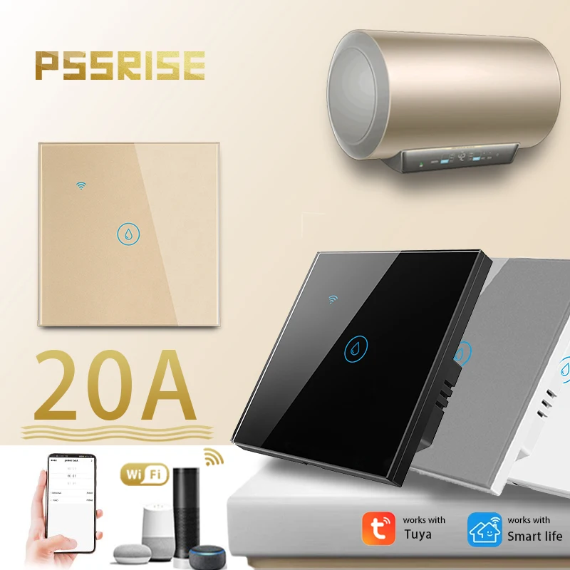 

PSSRISE Wi-Fi котел Smart Switch 20A 4000W Выключатели высокой мощности водонагревателя Tuya Стандарт ЕС Стеклянный сенсорный таймер Голосовое управление